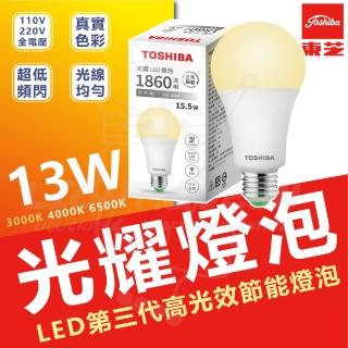 【TOSHIBA 東芝】10入 光耀 13W LED燈泡 E27 省電燈泡(白光/中性光/黃光)