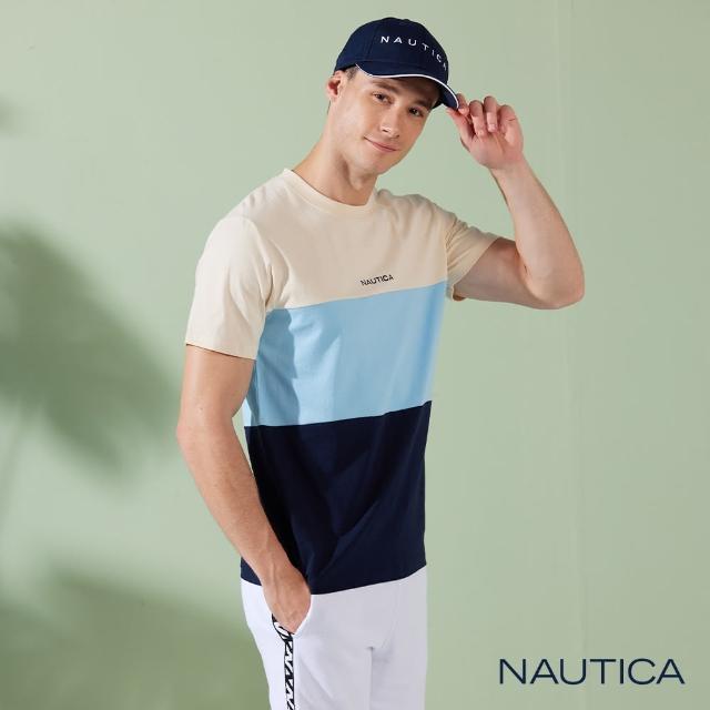 【NAUTICA】男裝 撞色設計休閒條紋短袖T恤(藍色)