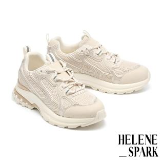 【HELENE_SPARK】潮流街頭感撞色線條異材質綁帶厚底休閒鞋(米)