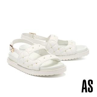 【AS 集團】率性優雅鉚釘造型寬帶羊皮厚底涼鞋(白)
