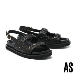 【AS 集團】率性優雅鉚釘造型寬帶羊皮厚底涼鞋(黑)