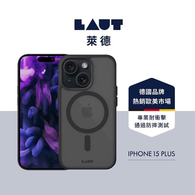 【LAUT 萊德】iPhone 15 Plus 磁吸簡約耐衝擊保護殼-霧黑(支援MagSafe功能)