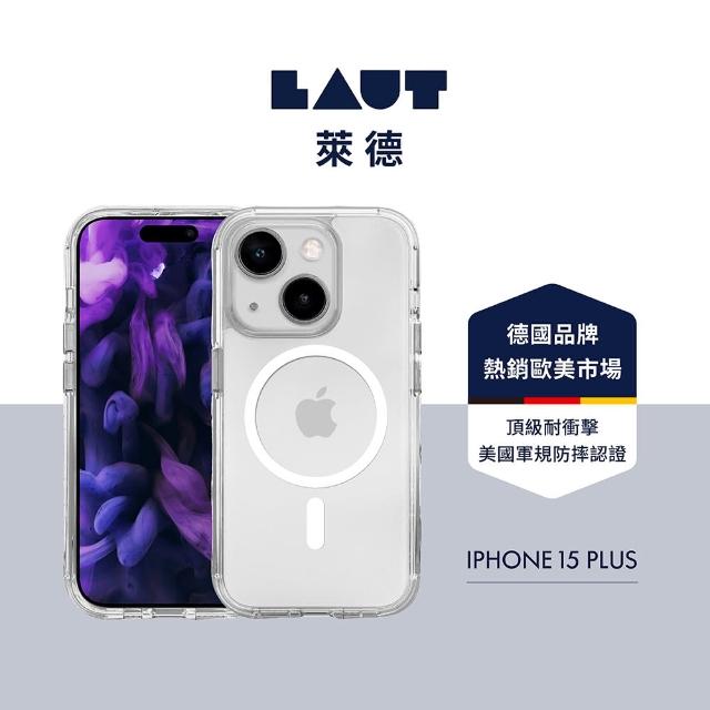 【LAUT 萊德】iPhone 15 Plus 磁吸水晶邊框軍規耐衝擊保護殼-透明(支援MagSafe功能)