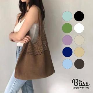 【Bliss BKK】復古鏤空拼接針織手提單肩包(10色可選)