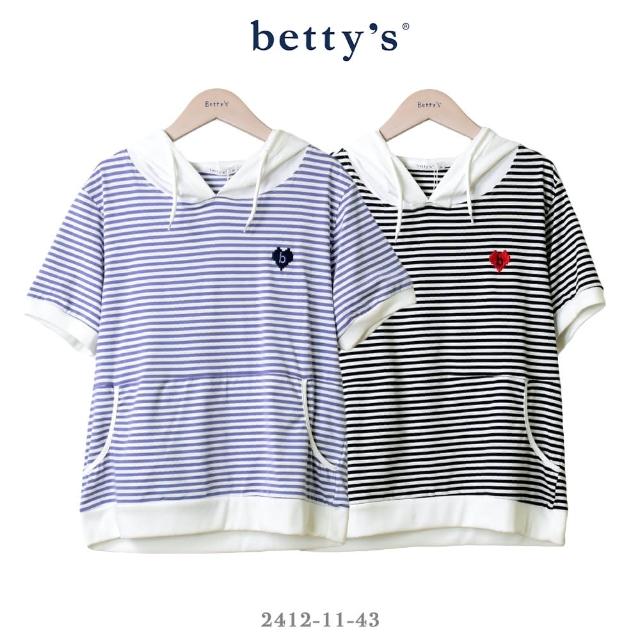 【betty’s 貝蒂思】像素愛心刺繡條紋連帽T-shirt(共二色)
