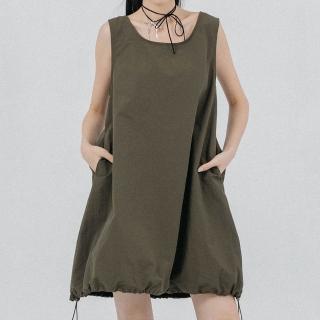 【Queenshop】女裝 無袖 下抽繩素面造型背心短洋裝 兩色售 現+預 01086628