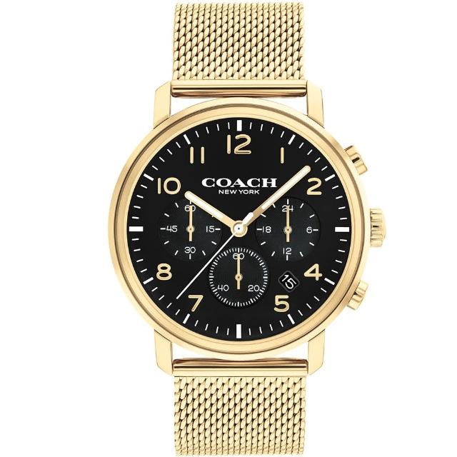 【COACH】官方授權經銷商 三眼計時米蘭帶時尚手錶-42mm/黑金 畢業 禮物(14602604)