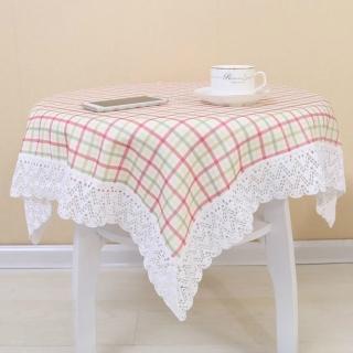 【JEN】茶几餐桌巾圓桌桌布多功能防塵布蓋布120*120cm小方格粉