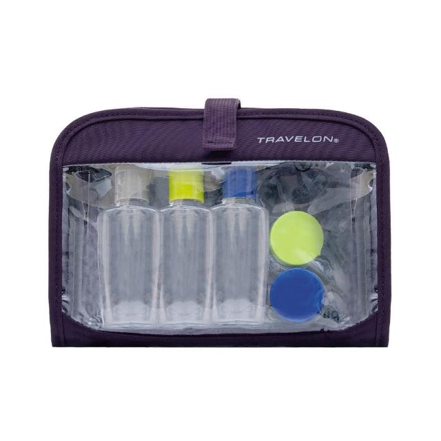 【Travelon】掛式盥洗包+分裝瓶罐6件 紫羅蘭(化妝包 收納包 旅行小包 沐浴小包 盥洗收納包)
