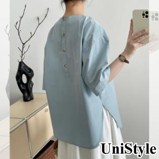 【UniStyle】五分袖襯衫 韓版後背鈕釦設計娃娃裝 女 WT5602(天藍)
