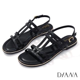 【DIANA】1.5cm優美幾何線條交織設計羅馬低跟涼鞋(黑糖)
