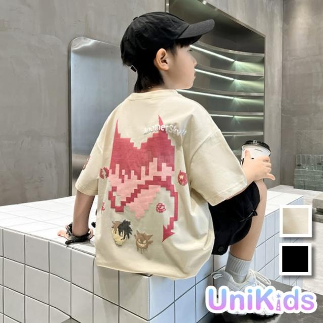 【UniKids】中大童裝2件套裝怪獸短袖T恤休閒五分褲 男大童裝 VPXBDD(杏套 黑套)