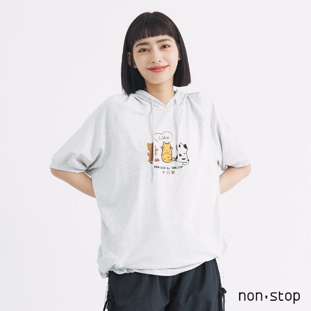 【non-stop】俏皮貓咪刺繡連帽T恤-2色