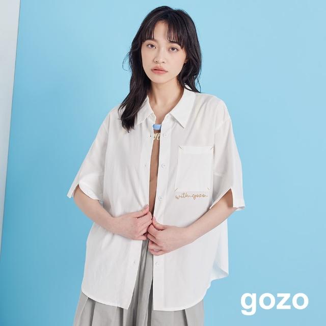 【gozo】天絲棉刺繡造型袖圓弧襯衫(兩色)