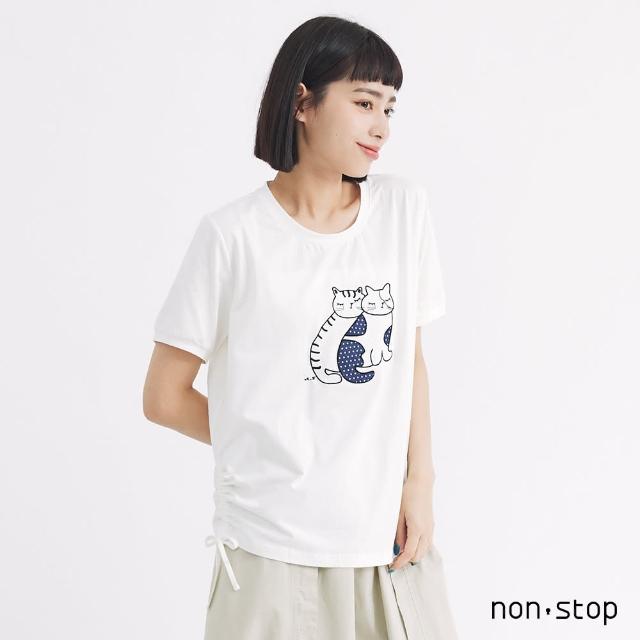 【non-stop】貓咪刺繡側綁帶T恤-2色