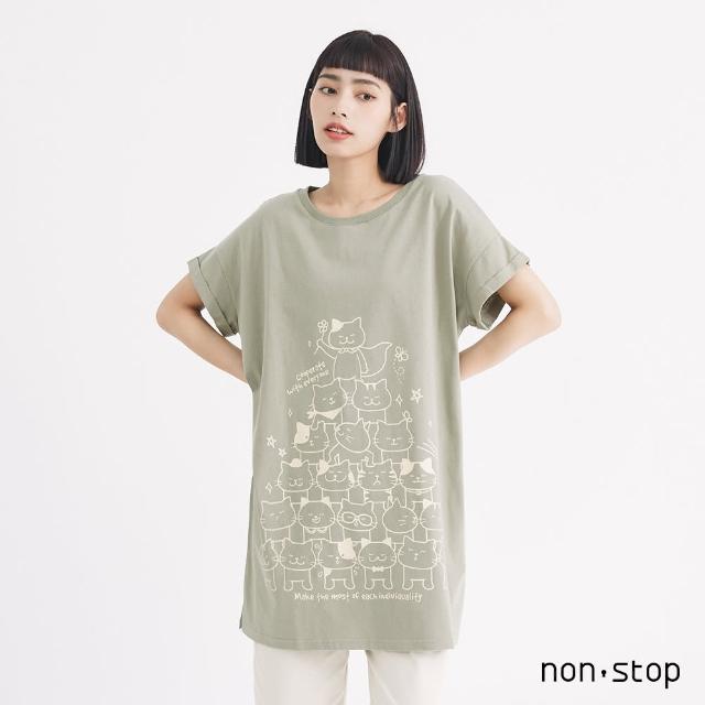 【non-stop】貓咪疊疊樂長版連袖T恤-2色