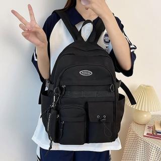 【JC Collection】日系學院風牛津布防潑水多口袋大容量電腦包後背包(黑、灰)