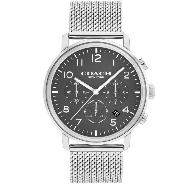 【COACH】三眼計時米蘭帶時尚手錶-42mm/黑(14602607)