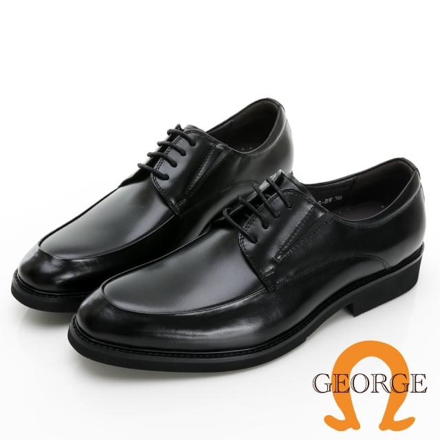 【GEORGE 喬治皮鞋】輕量系列 真皮U型側切口綁帶德比鞋 -黑 415006BW10
