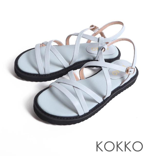 【KOKKO 集團】交叉細帶個性厚底涼鞋(淺藍色)