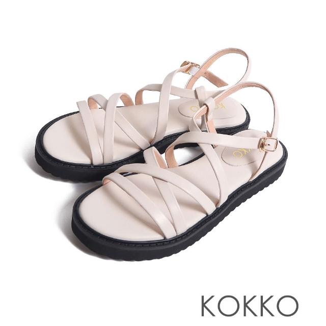 【KOKKO 集團】交叉細帶個性厚底涼鞋(白色)