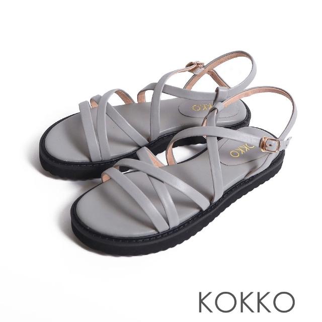 【KOKKO 集團】交叉細帶個性厚底涼鞋(灰色)