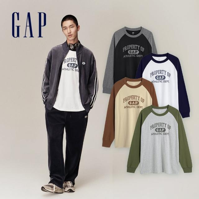 【GAP】男裝Logo純棉印花圓領長袖上衣-多色可選(773184) - momo 