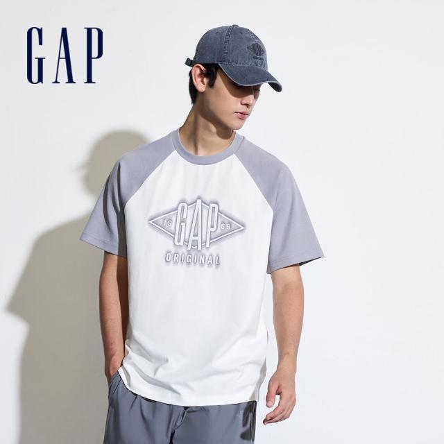【GAP】男裝 Logo印花圓領袖短袖T恤-白色(463174)