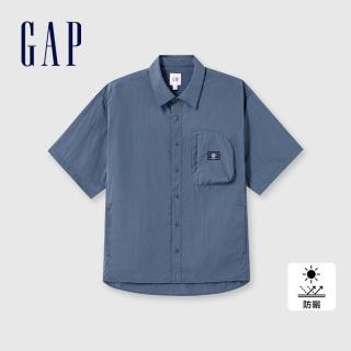 【GAP】男裝 防曬翻領短袖襯衫-藍色(463127)