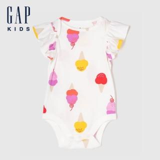 【GAP】嬰兒裝 Logo印花/條紋圓領短袖包屁衣-冰淇林印花(440509)