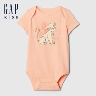 【GAP】嬰兒裝 Gap x Disney迪士尼聯名 純棉印花圓領短袖包屁衣-橙色(402638)