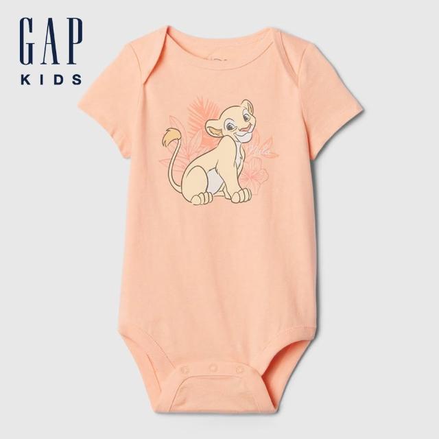 【GAP】嬰兒裝 Gap x Disney迪士尼聯名 純棉印花圓領短袖包屁衣-橙色(402638)