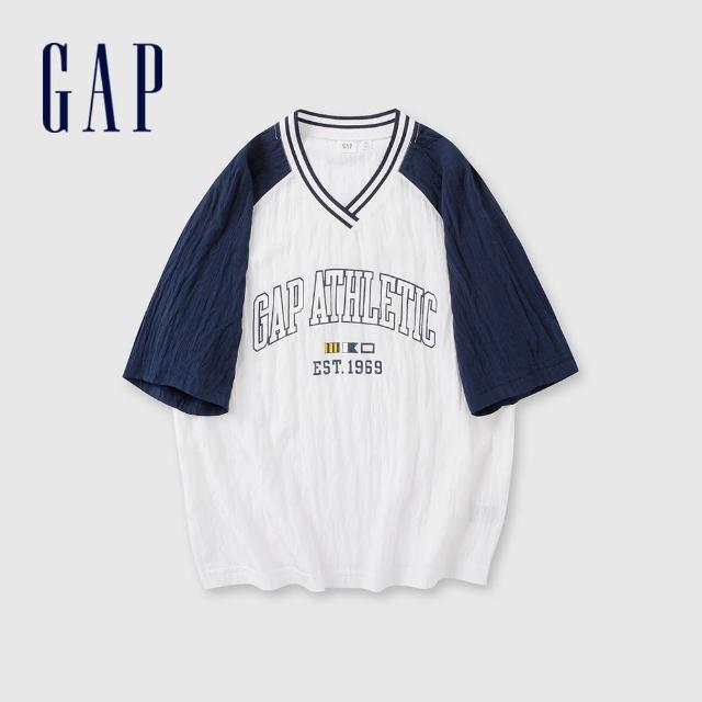 【GAP】女裝 Logo印花V領短袖T恤-白色(465685)
