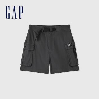 【GAP】女裝 純棉鬆緊工裝短褲-黑色(465737)