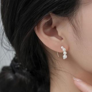 【Emi 艾迷】韓系青春波瀾大小珍珠勾勒 925銀針 耳環 耳勾