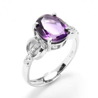 【寶石方塊】天然紫水晶戒指-8*10mm-925銀飾-活圍設計-R0446