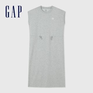 【GAP】女裝 Logo抽繩圓領無袖洋裝-灰色(465046)