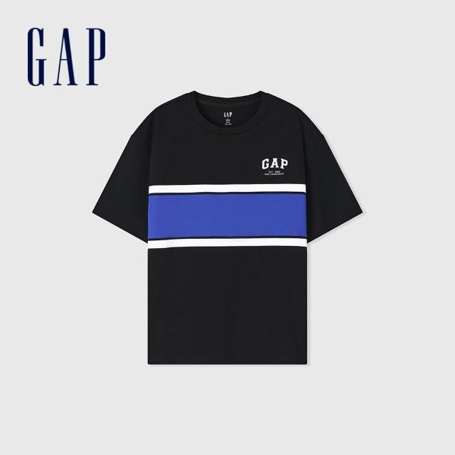 【GAP】男女同款 Logo印花純棉圓領短袖T恤-黑色(465654)