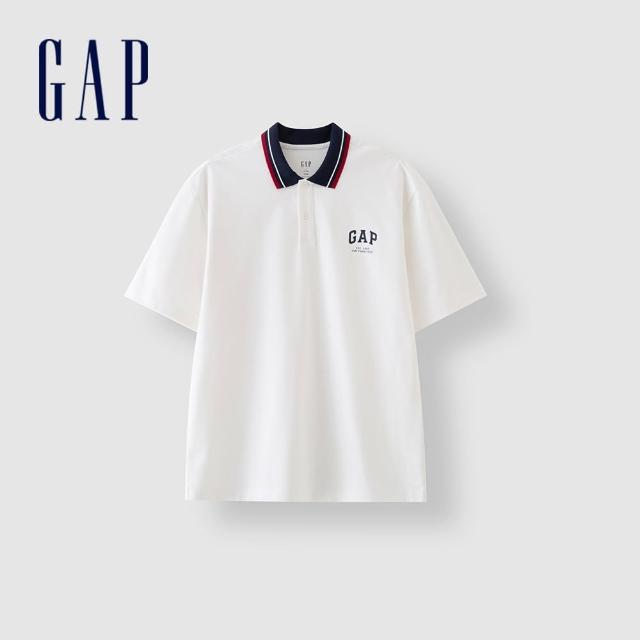 【GAP】男裝 Logo純棉翻領短袖POLO衫-白色(465661)