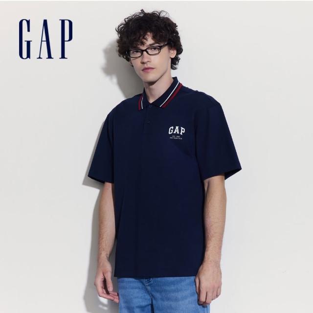 【GAP】男裝 Logo純棉翻領短袖POLO衫-海軍藍(465661)