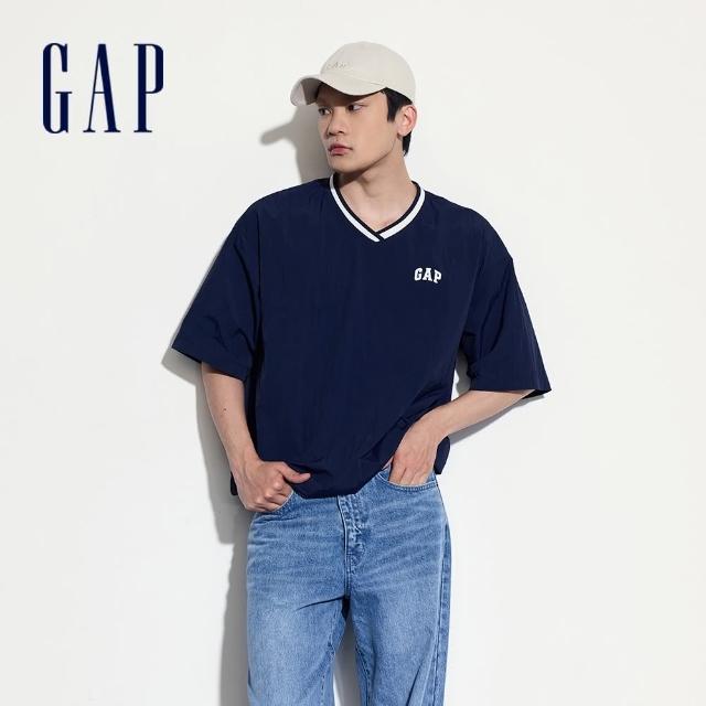 【GAP】男裝 LogoV領短袖T恤-海軍藍(465601)