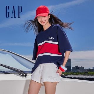 【GAP】男女同款 Logo印花純棉圓領短袖T恤-海軍藍(465654)