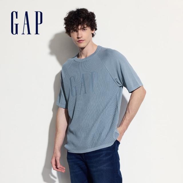 【GAP】男裝 Logo圓領針織短袖T恤-藍色(464139)