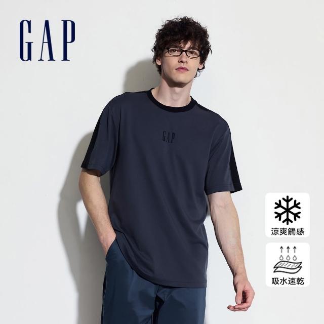 【GAP】男裝 Logo圓領短袖T恤-黑灰色(464169)