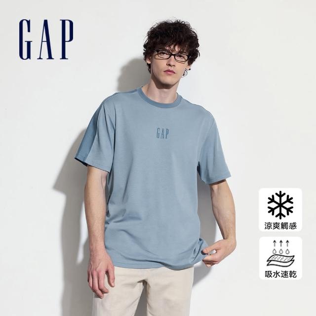 【GAP】男裝 Logo圓領短袖T恤-藍灰色(464169)
