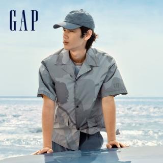 【GAP】男裝 Logo純棉翻領短袖襯衫-灰色(464304)