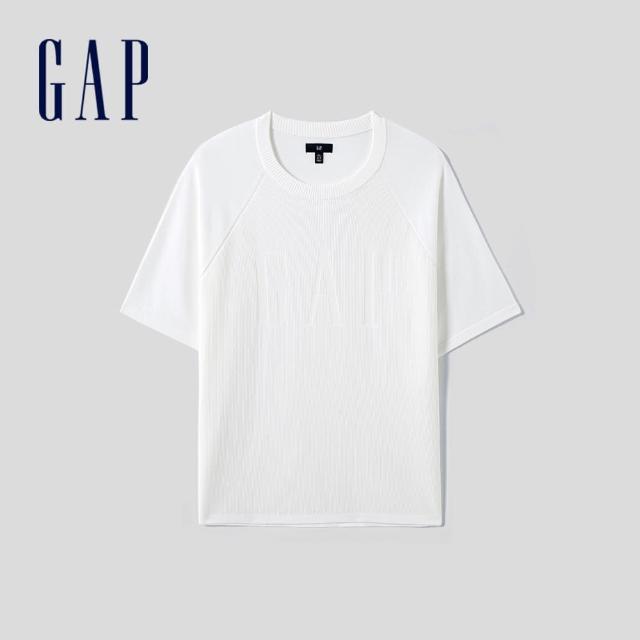 【GAP】男裝 Logo圓領針織短袖T恤-白色(464139)