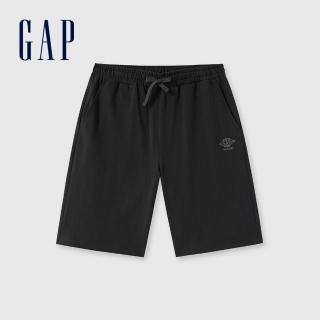 【GAP】男裝 Logo純棉抽繩鬆緊短褲 水洗棉系列-黑色(464954)