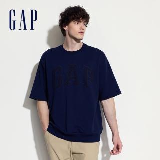 【GAP】男裝 Logo圓領短袖T恤 碳素軟磨法式圈織系列-海軍藍(465539)