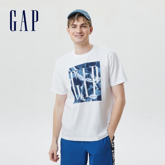 【GAP】男裝 Logo純棉印花圓領短袖T恤-白色(548050)